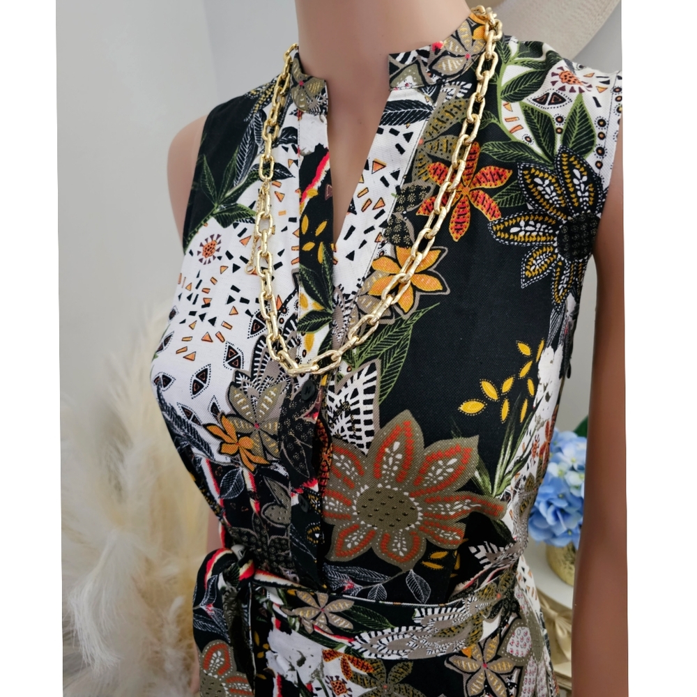 M&S Per Una Black Floral Print A-line Midi Dress